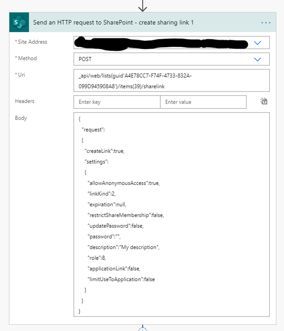 REST API to share link of document from Power Automate.
